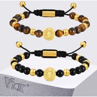 Vnox Saint Benedict Beaded Bracelet, Adjustable Rope with Natural Stones Beads Wristband, Religious Jewelry Gifts for Men Women