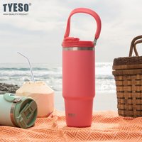 TYESO Double-layer Thermos Cup Stainless Steel Vacuum Flasks with Carry Handle Leak-proof Dual-Drink Coffee Mug Car-mounted Cups