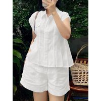 ZANZEA 2PCS Women Summer Short Sets Fashion Matching Sets Sleeveless Shirt Solid Loose Short Suit Elegant Work OL Tracksuit 2025