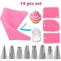 14pcs Cake Decorating Kit Piping Tips Silicone Pastry Icing Bags Nozzles Cream Scrapers Coupler Set DIY Cake Decorating Tools