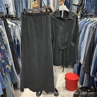 Denim Set Skirt Sets Design Fitted Waist Relaxed Fit Long-Sleeve Denim Shirt Top Elastic Waist Skirt 2 Piece Sets Womens Outfits