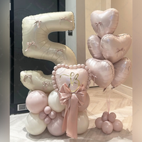 53pcs Baby Pink Heart Shaped Balloon Cream White Number Birthday Balloon Set Festive Party Decoration Birthday Photo Background