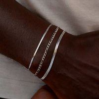 3pcs/set Minimalist Chain Bracelet for Men Boys,Stainless Steel Silver Color Chain Adjustable Wristband,Simple Jewelry Set Gift