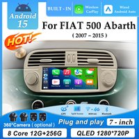 7" Multimedia Player Touch Screen for FIAT 500 Abarth 2007 - 2015 GPS Navi Android 15 Wireless Carplay Auto Car Radio Video DSP
