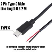 5V 3A Single USB C to 2-Pin Bare Wire Open-End 24AWG Male Pigtail Cable Cord - DIY for USB C Equipment Installation
