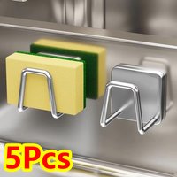 1/3/5Pcs Kitchen Stainless Steel Sink Sponges Holder Self Adhesive Drain Drying Rack Kitchen Wall Hooks Storage Organizer