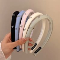 Korean Metal Bow Headband for Women Girl Vintage Elegant Solid Color Fabric Sponge High Skull Headband Hair Accessories