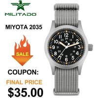 Militado ML05 38mm Military Watch Miyota 2035 Movement Domed Sapphire Crystal C3 Green Luminous 10Bar Waterproof Vintage Watches image 4