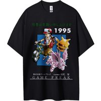 Pokemon 1995 Vintage T - Shirt Game Freak Pikachu Polygon Summer Anime Cotton Shirt Men's Casual Wear Japanese Retro Design