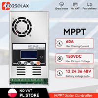 ECGSOLAX 60A solarny regulator ładowania 12V 24V 36V 48V, regulator ładowania akumulatorów 60A, regulator solarny, maks. napięcie PV 150, wyświetlacz LCD