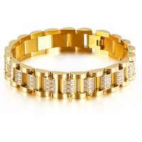 AliExpress Qiaonitu 14mm Heavy Punk Gold Color Strap Watchband Bracelet CZ Zircon Men Women Hiphop Stainless Steel Bike Watch Chain Bangle Jewelry