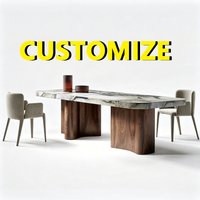 Any Size Custom Extra Long Natural Marble Dining Table Solid Wood Base High End Scratch Stain Resistant Villa Dining Furniture