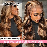 WOWANGEL HD Lace Full Frontal Wigs 4/27 Highlight Wigs Body Wave 34in 13x6 HD Lace Front Human Hair Wigs Melt Skins Pre Plucked