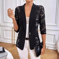 Lace Patchwork Suit Jacket Ladies Top Terno Feminino Elegante Vetement Femme Blazer Feminino Acinturado Women Coat Moda Feminina