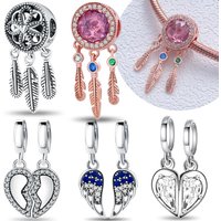 925 Sterling Silver Three Feather Charms Beads Fit Original Bracelets Bag Keychain Charms Beads Pendant Diy Women Jewelry Gift
