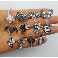 10pcs Butterfly Crow Skull Cross Charm for Jewelry Accessories Diy Making Earring Bracelet Keychain Pendant White Plated