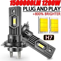 H7 LED Headlight Bulbs 1500000LM Super Bright CANBUS Car Lights 7035 Upgraded Chip Mini Wireless Auto Lamp 6000K 12V Plug&Play