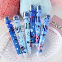 Random 1/2pc of Disney Stitch Themed 10-Color Ballpoint Pens, Diary Oil-Based Marker Pens, Student Stationery for Study