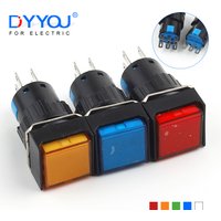 16MM Small Square Push Button Switch 3 Pin 6 Pin Self-Locking Self-Reset No Light Start Up Switches With Socket Red Blue Green