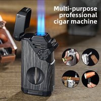 Four Blue Flame Cigar Lighter V-Smoke Knife Cigar Drilling Rig Anti-hit Fork Visual Ventilation Multifunctional Ignition Lighter