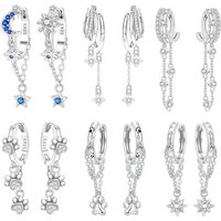 MISEFF S925 Sterling Silver Earring Exquisite Cute Pet Paw Print Star Moon Sun Fringe Earrings Fashion Jewelry Mother's Day Gift