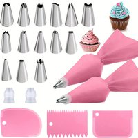 21 Pcs Stainless Steel Cake Decoration Supplies Kit Piping Bag and Tip Set with 14 Piping Tips 2 Pastry Bags 2 Couplers 3 Icing