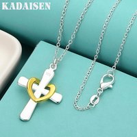 925 Sterling Silver Gold Heart Cross 16/18/20/22/24/26/28/30 Inch Pendant Necklace For Women Wedding Fashion Jewelry