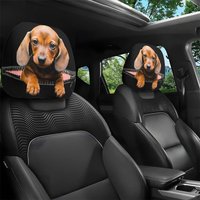 2pcs, Adorable Cartoon Dachshund Fun Zipper Peek Print Headrest Covers – Decor for a Trendy and Playful In- Space