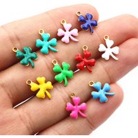 20pcs 13x10mm Stainless Steel Enamel Clover Flower Charms Pendant Stainless Steel DIY Jewelry Making Accessories Findings