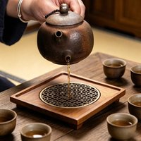 Vintage Walnut Tea Tray Mat Solid Wood Tabletop Cup Holder Practical Tea Ceremony Accessory for Home and Office Daily Use