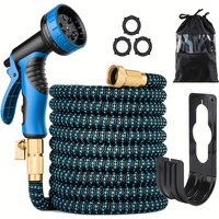 sk30.48meter Heavy-Duty Expandable Garden Hose with 8-Function High-Pressure Spray Nozzle, 1/2 Solid Brass Fittings, Leakproof Design, Durable Rubber Material, Perfect for Cleaning, Forestry, And