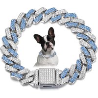 Link Chain Dog Diamond Chain Collar Hip Hop Inlaid Rhinestone Bling Diamond Dog Necklace Luxury Shiny Bling Pet Crystal Necklace