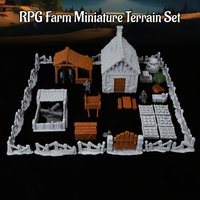 RPG Farm Miniature Terrain Set, Village Terrain with House Barn Animals & Accessories, Gift for TTRPG & Miniature Collectors