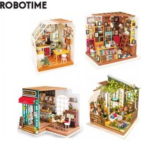Robotime DIY House with Furniture Study Room Simons Coffee Children Adult Doll House Miniature Dollhouse Wooden Kits Toy