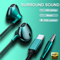 HiFi USB Type C Headphone Bass Stereo Volume Control Earbud Mic 3.5mm Wired Earbuds For Galaxy Samsung S24 S23 Xiaomi Computer