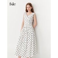 FSLE 2026 Summer Women's Vintage Polka Dot Midi Dress, V-Neck Tie-Waist Sleeveless Flowy Slip for French Vacation Coquette Style