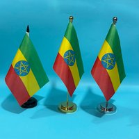 SKY FLAG Office Desk Flag Of Ethiopia flag 14x21cm polyester table flag Ethiopia National banner Desk Ornaments Flags