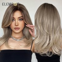 ELEMENT – perruque synthétique mi- ondulée, cheveux ombrés, bruns et blonds, pour femmes, fête quotidienne, bandeau respirant résistant à la chaleur