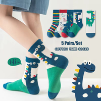 5 Pairs/Set Boys Dinosaur Tube Socks Autumn/Winter Baby Girls Cute Cartoon Pattern Cotton Socks