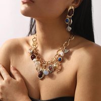 For Women Party Gift Retro Luxuriou Necklace Earrings Set Bohemian Resin Gemstone Beaded Jewelry