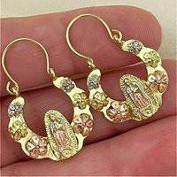 Vintage Gorgeous Flower Pattern Golden Plated Hoop Earrings for Women Exquisite Banquet Festival Jewelry Accessories Crafts Gift