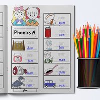 Sight Words & Phonics Mega Workbook: Read–Trace–Write–Color, Cut & Paste, CVC Word Families & Blends, Matching & Missing Letters