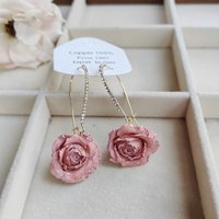 Multicolor Immortal Rose Flower Earrings Elegant Rose Hoop Earrings Epoxy Resin Natural Rose Dangle Earrings Custom Packaging