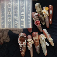 Chinese Garden Landscape Nail Art Mold Peacock Peony Cloud Crane Pavilion Stone Art Transparent Silicone for Nail Decorations