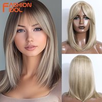 FASHION IDOL 16inch/40cm Bob Shoulder Length Straight Wigs Synthetic With Bangs Lolita Wigs For Women Ombre Blonde Cosplay Wigs