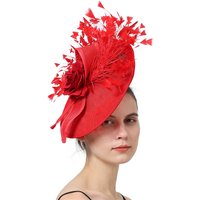 Elegant Red Feather Fascinator Wedding Bridal Hairclip Hat For Party Cocktail Headpiece Lady Floral Pattern Headwear