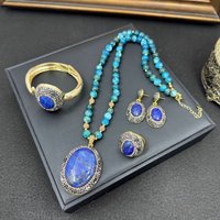 Trendy Natural Lapis Lazuli Crystal Tourmaline Stone Set for Woman Necklace Earring Bracelet Sets for Party Wedding Gift Jewelry