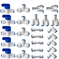 1/4" 3/8" O.D. Quick Connect Push In RO Water Tube Straight Tee Elbow Ball Valve Fittings Kit 10. 25 PACK