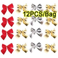 12Pcs Christmas Bows Decoration Gold Red Silver Small Bows for Christmas Tree Mini Bowknot DIY Ornaments Home Decoration 2025