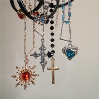 2026 Trendy Sun Heart Cross Chain Multi-layer Bead Necklace Set For Women Charm Personalized Neck Jewelry Accessories Wholesale